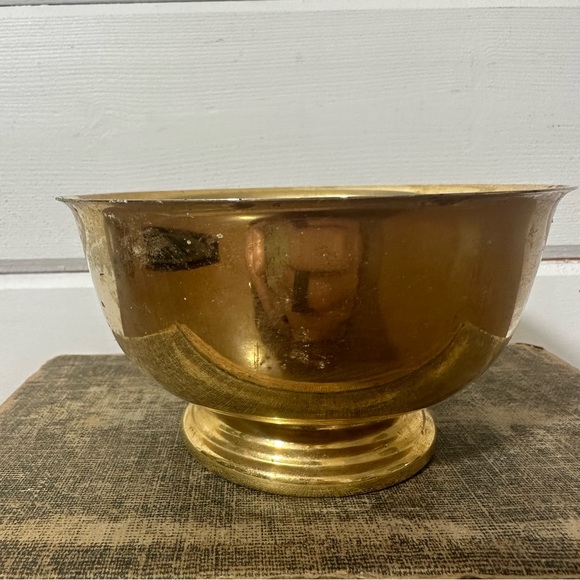 Vintage Gold Pedestal Bowl Planter Trinket Dish - Picture 2 of 8